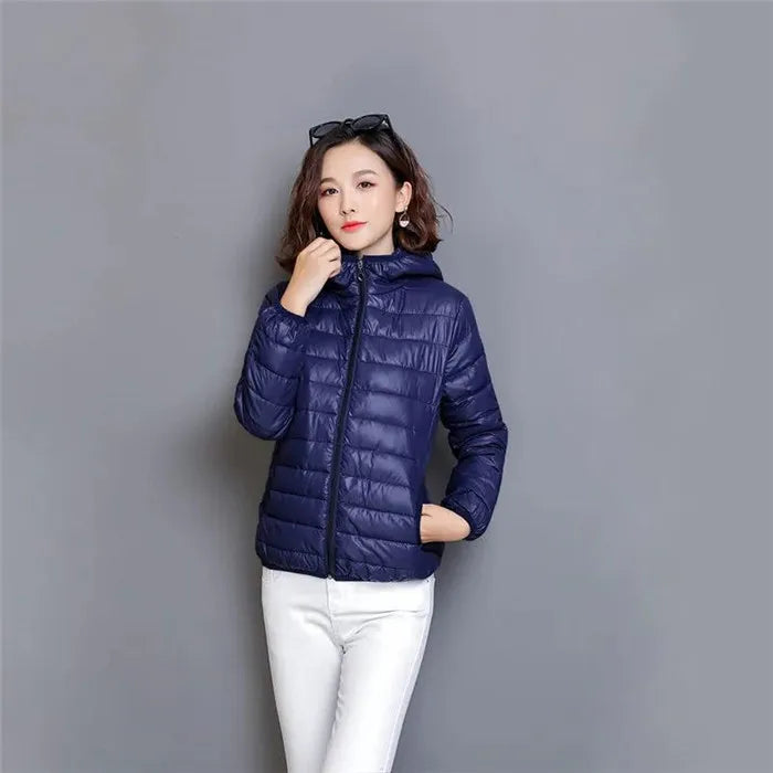 Glossy Winter Down Cotton Jacket 2024 Women Cotton-Padded Coat New Casual Ultra Light Hooded Parkas Short Warm Coat Female