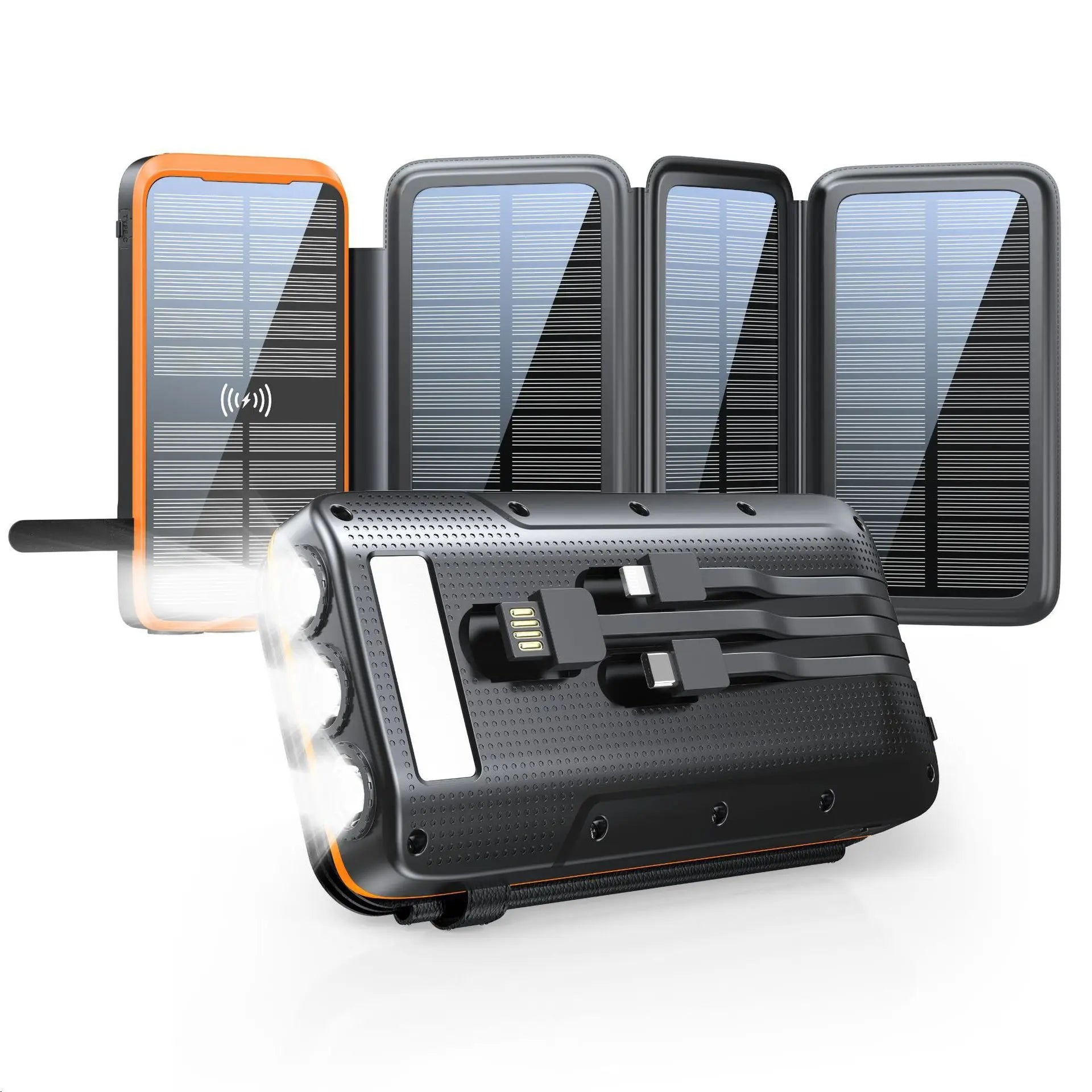 43800mAh Solar Power Bank with 4 Solar Panel Large capacity Wireless Charger Three defenses External Battery LED Light Powerbank