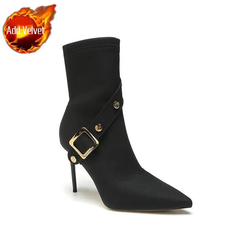Women's Boots Very High Heel Shoes for Woman Pointed Toe Footwear Half Mid Calf White Boot Large Size Warm Fashion 2024 Y2k Goth