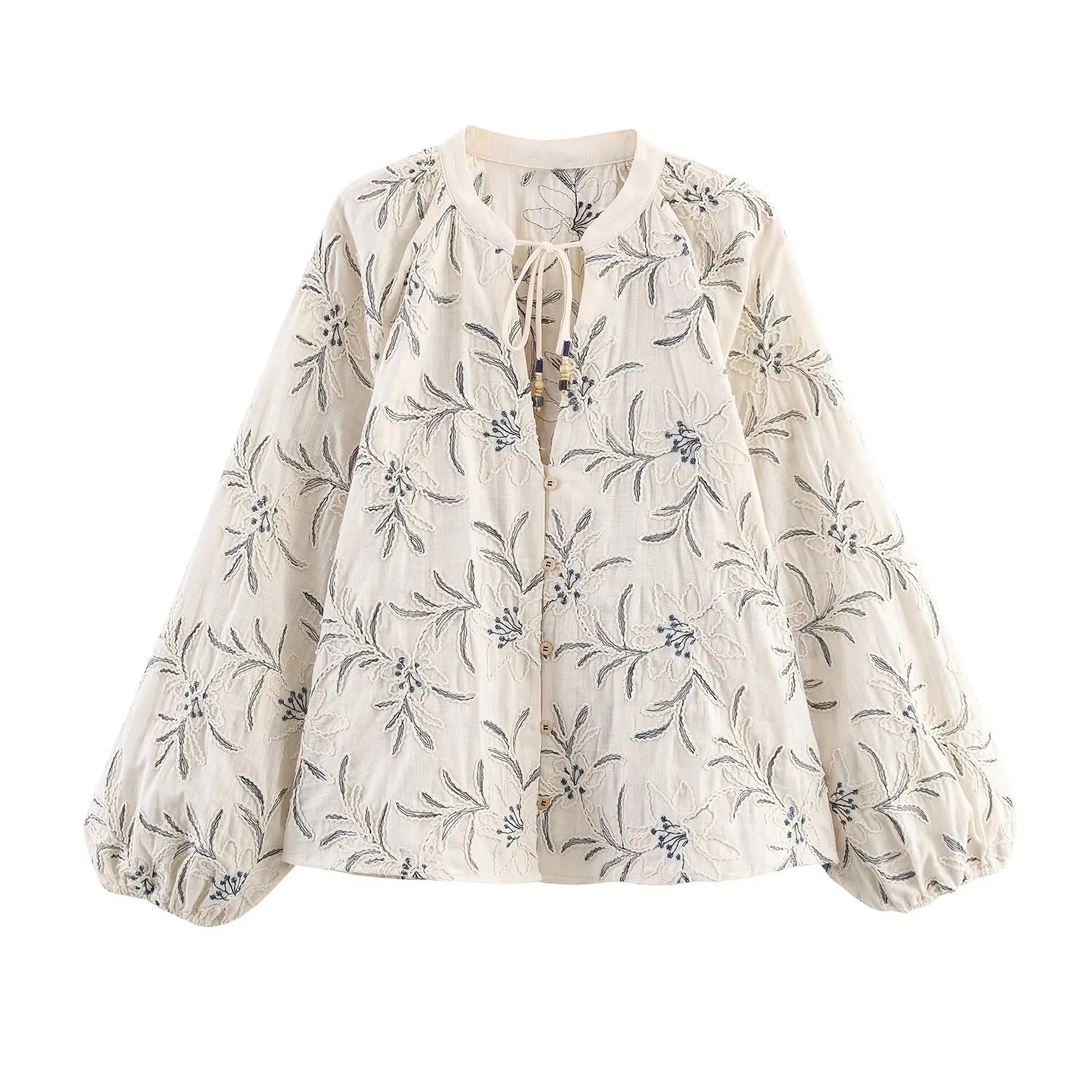 2025 WOMAN Women Fashion European and American Style Autumn New Embroidered Loose Shirt Chic V-neck Top Blouses Mujer