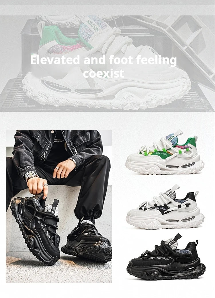 Men's Shoes 2025 Thick Sole Height Increasing New Breathable Trend Fashionable and Versatile Casual Sports Comfortable Trend