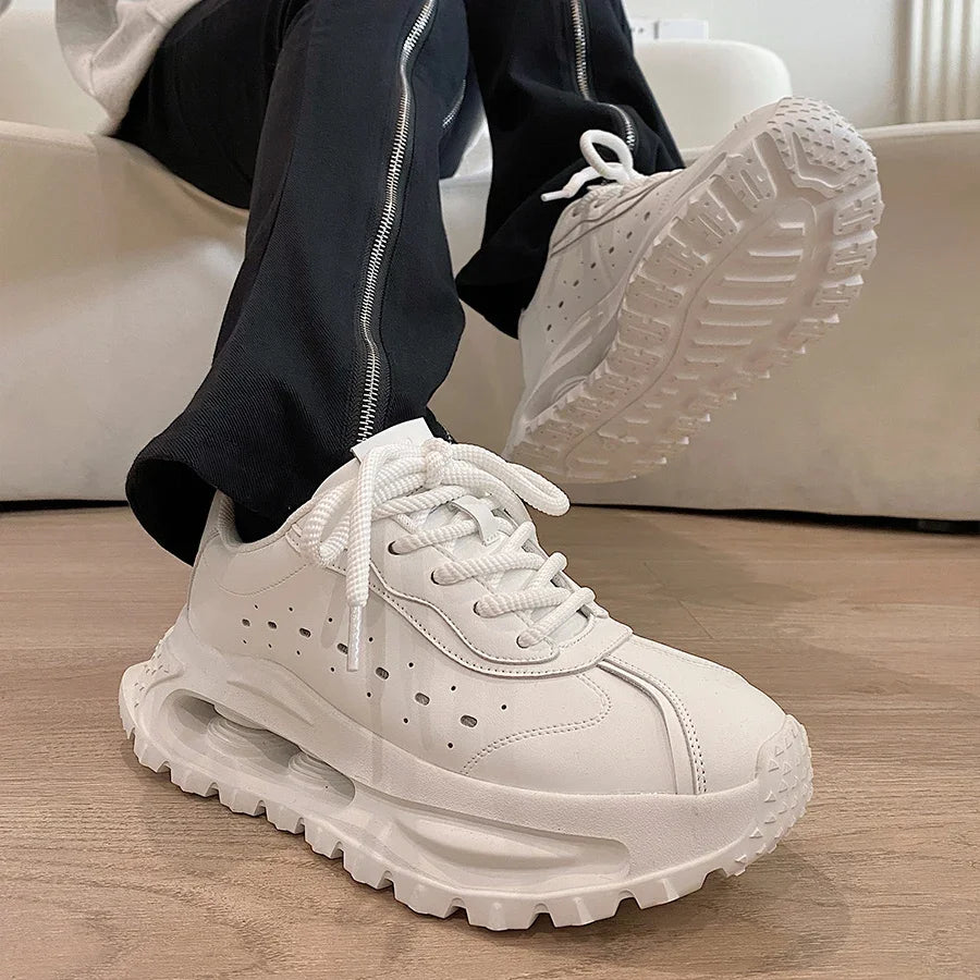 Sports shoes for men casual leather shoes street fashion brand design shock absorption soft sole height increasing dad shoes