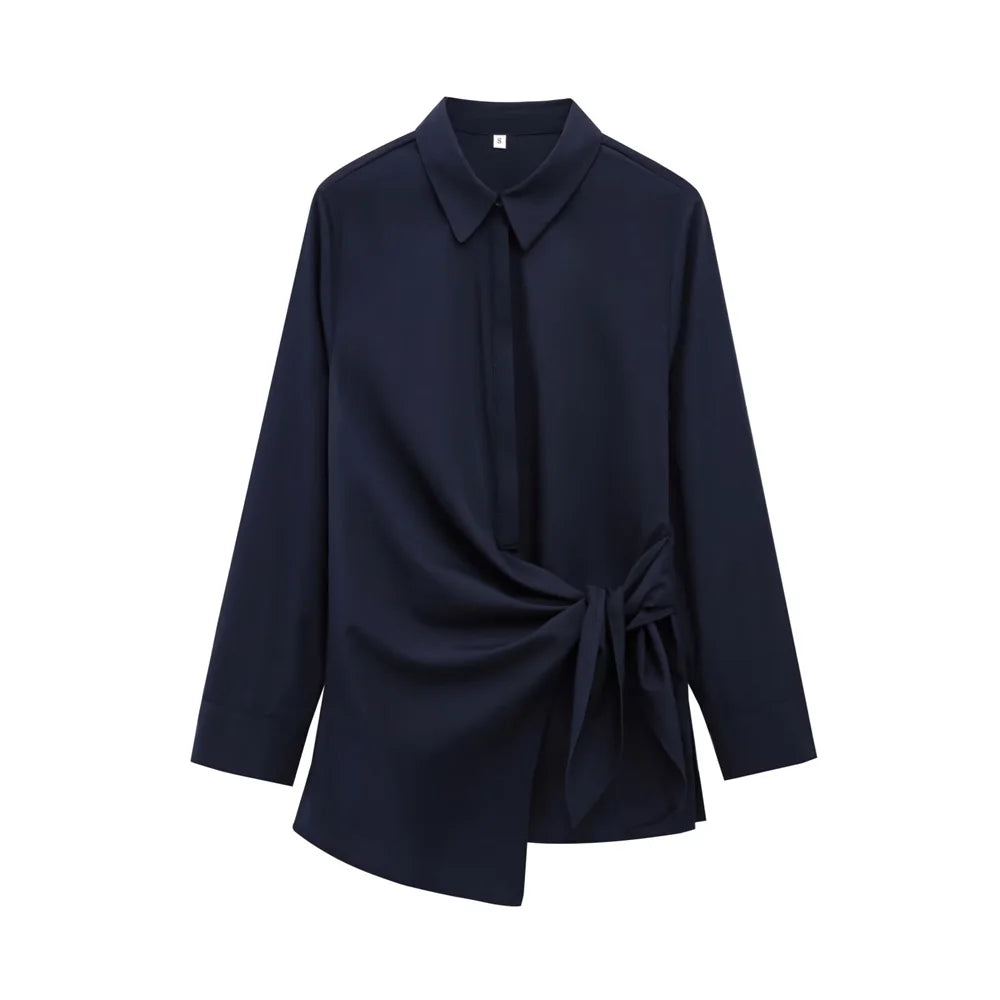 Women's Knot Lace up Double breasted Shirt Spring/Summer New Collection: Irregular Collar Slim Fit Top