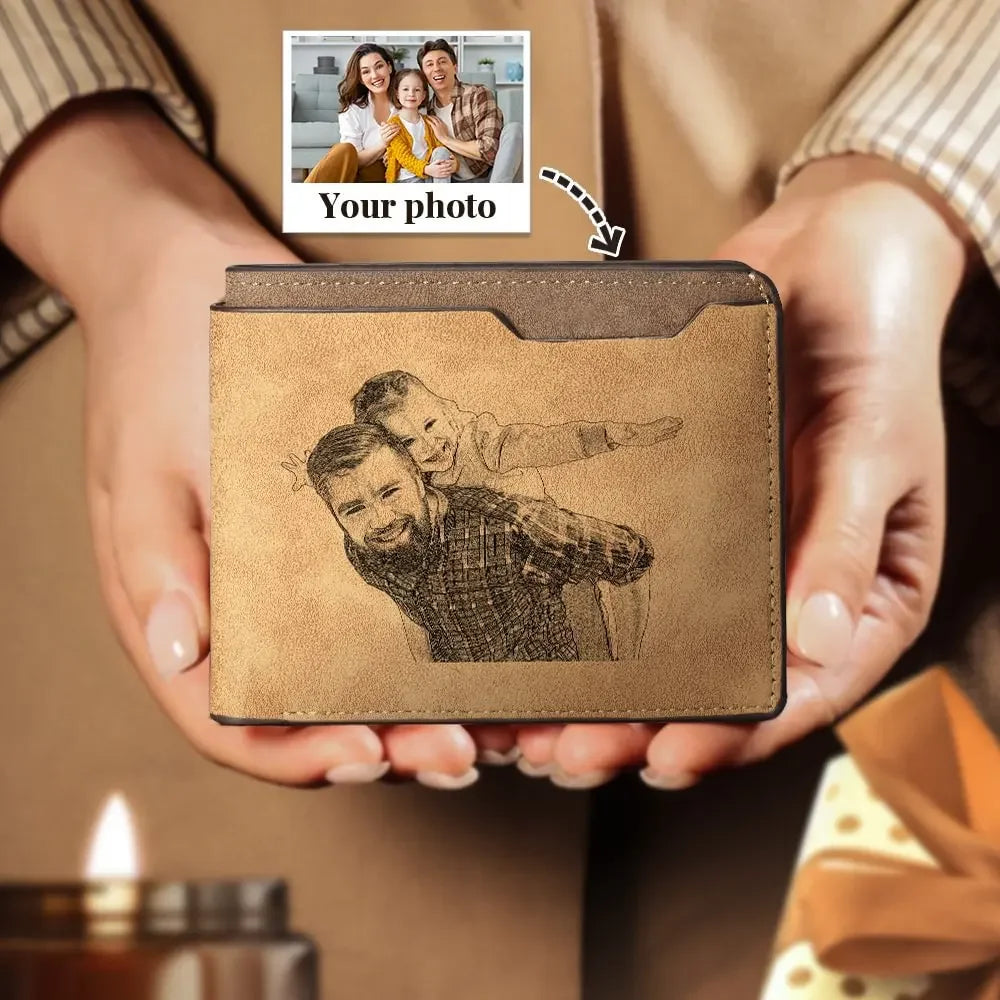 Customized Picture Name Wallets for Men Personalized Photo Man Wallet Gift for Father's Day Valentines Birthday Gift for Husband