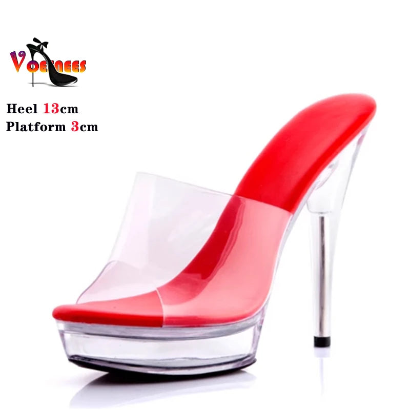 Woman High Heels Slippers 2024 12cm 13CM Crystal Transparent Sexy Model Runway Training High Heels Catwalk Performance Shoes