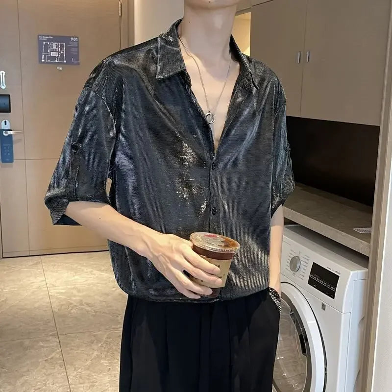 Man Shirt White Plain Hip Hop Shirts For Men Trend Regular Cool Tops Asia Button Up Original Korean Popular Clothes Summer S