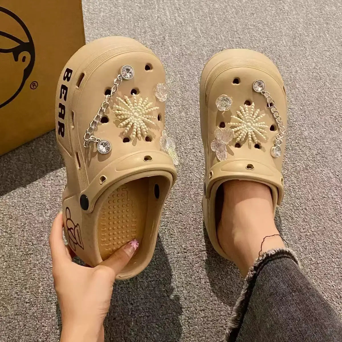 Women Slippers Cute Cartoon Platform Fashion Clogs Summer Shoes Woman Beach Slides Thick Bottom DIY Flower Female Street Sandals