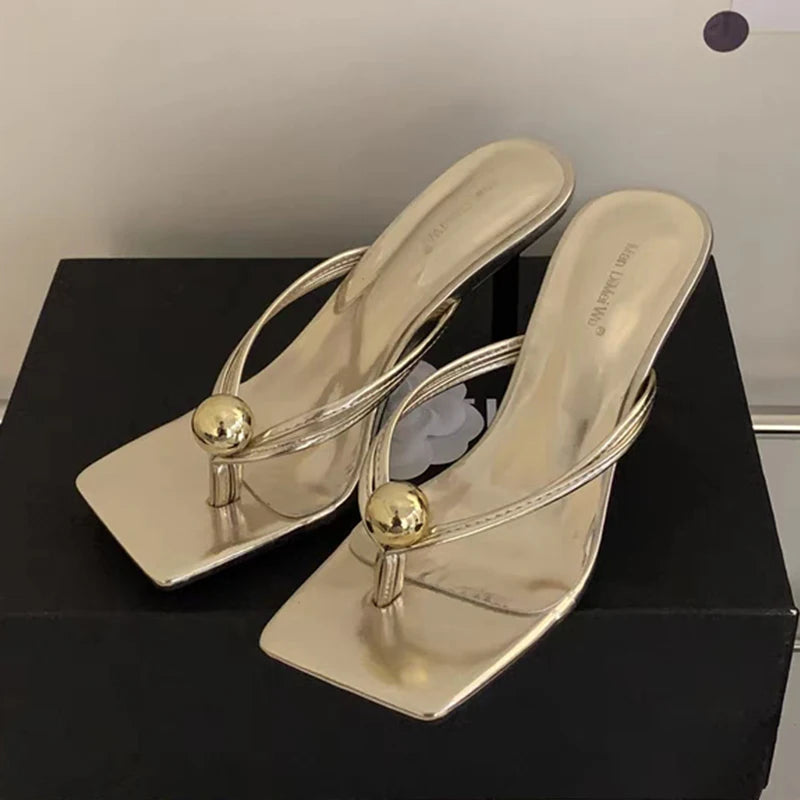 Women High Heels Slippers Designer Heeled Sandals Elegant Shoes Woman Summer 2025 Trend Fashion Fliop Flops Casual Slides Mujer