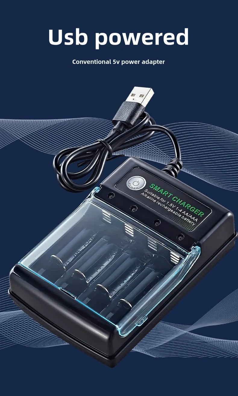 1.5V USB 4 slots Charger Independent Charging AA alkaline battery charger Smart Portable Rechargeable Battery Charger with cover