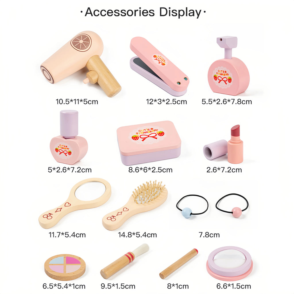 Wooden Cosmetics Toy Set Girls Play House Toys Simulation Lipstick Eye Shadow Nail Paint Toys Pretend Makeup Role-playing Game