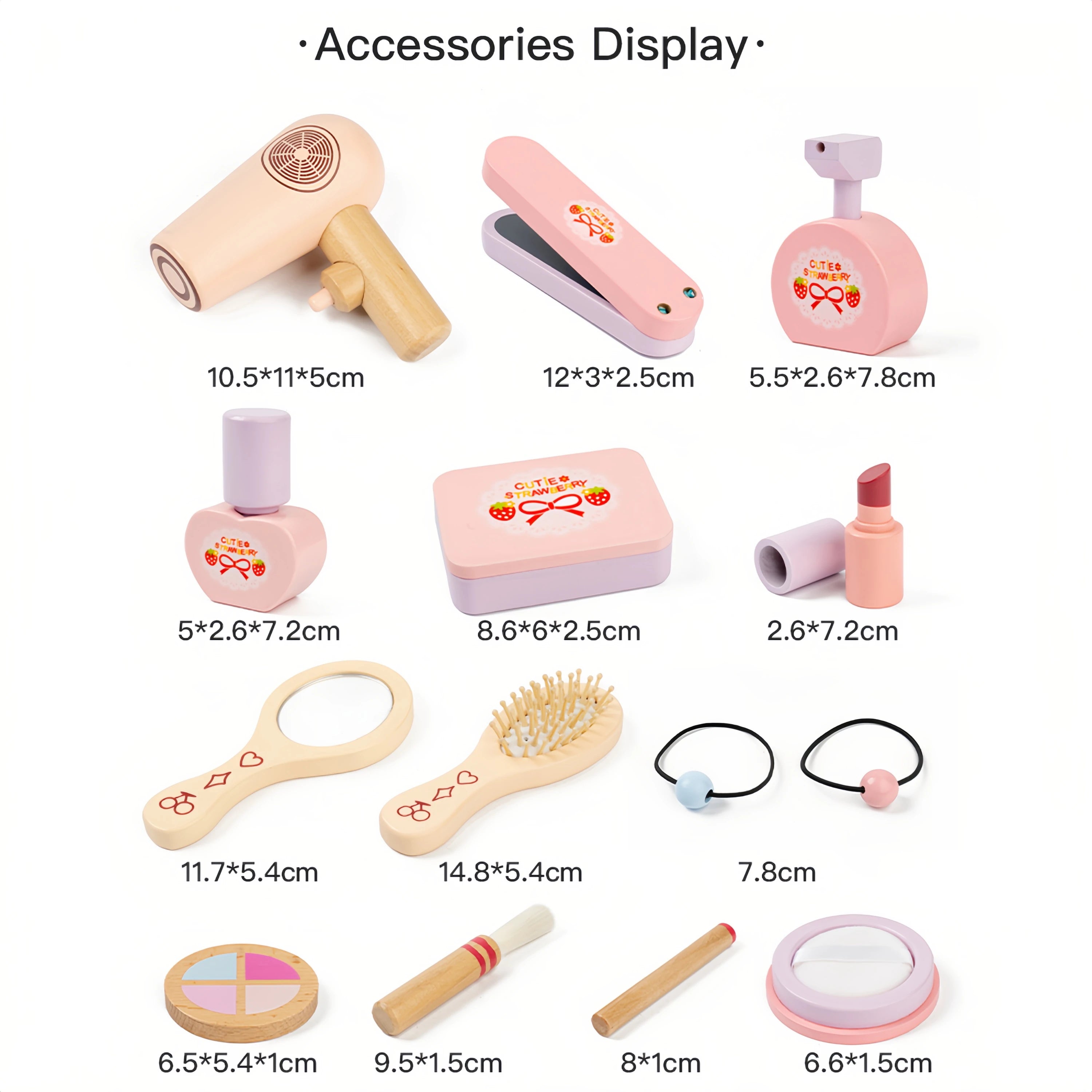 Wooden Cosmetics Toy Set Girls Play House Toys Simulation Lipstick Eye Shadow Nail Paint Toys Pretend Makeup Role-playing Game