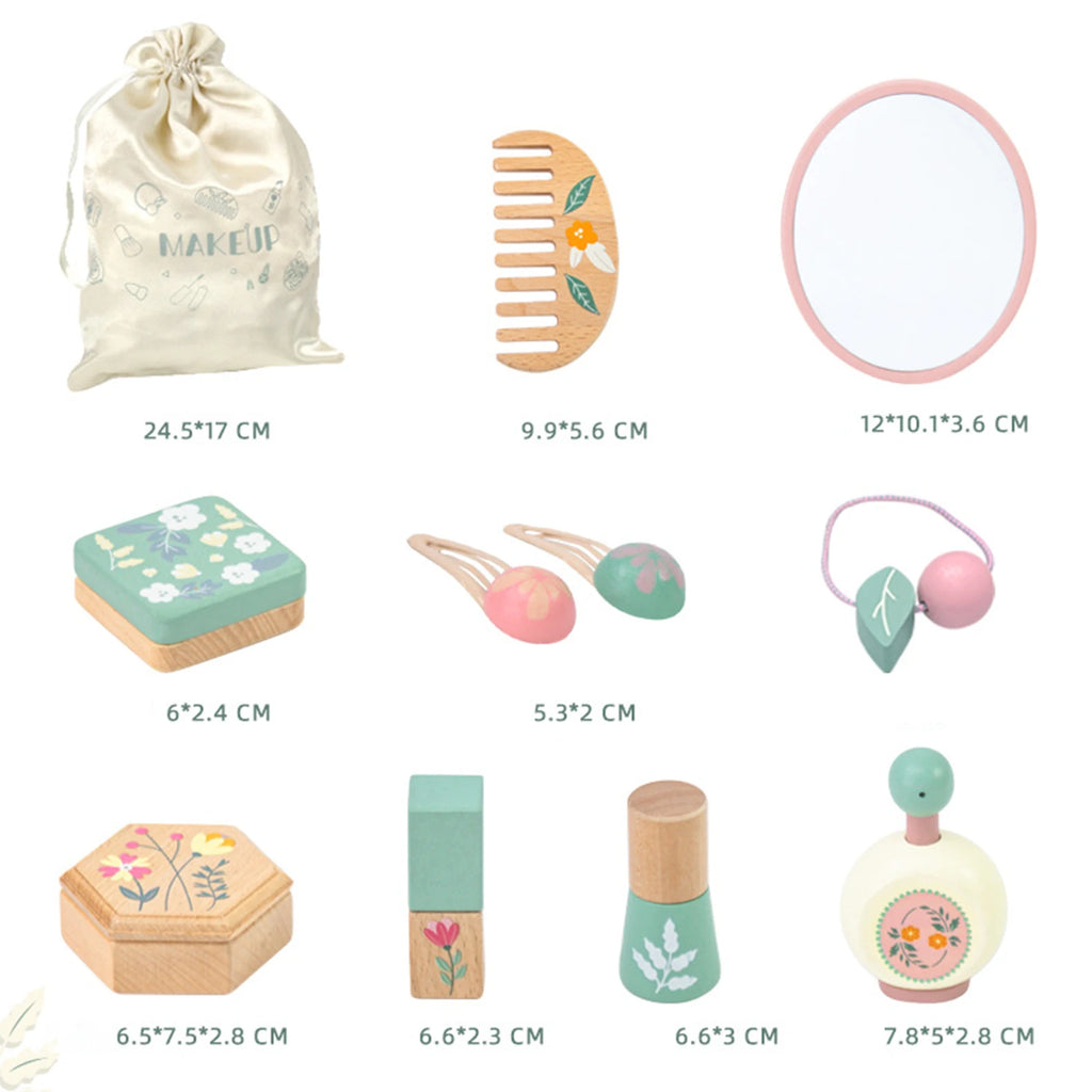Makeup Toy Kits Wooden Makeup Toys with Cosmetic Bag for Girls Role Playing Games Pretend Play Makeup Beauty Set Birthday Gifts