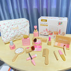 Makeup Toy Kits Wooden Makeup Toys with Cosmetic Bag for Girls Role Playing Games Pretend Play Makeup Beauty Set Birthday Gifts