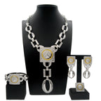 Hot Sale Fashion Woman Necklace Jewelry Set Face Shape Chain Pendant Design Big Earring Square Ring Gift  Jewelry Sets