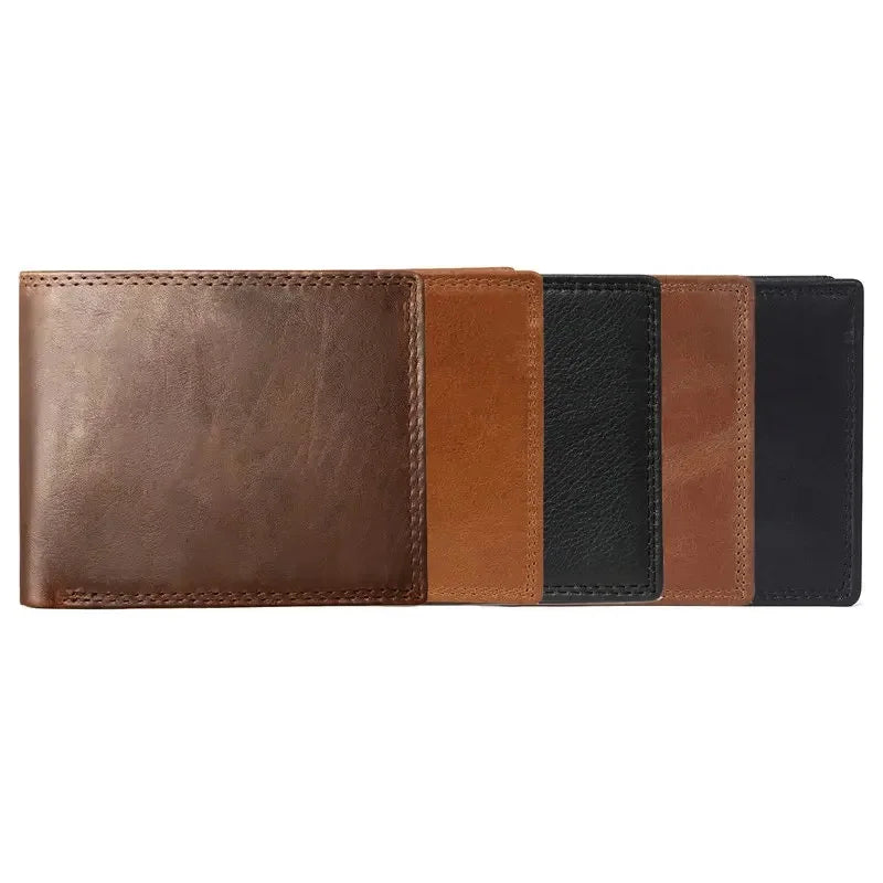 GENODERN Cow Leather Men Wallets with Coin Pocket Vintage Male Purse RFID Blocking Genuine Leather Men Wallet with Card Holders