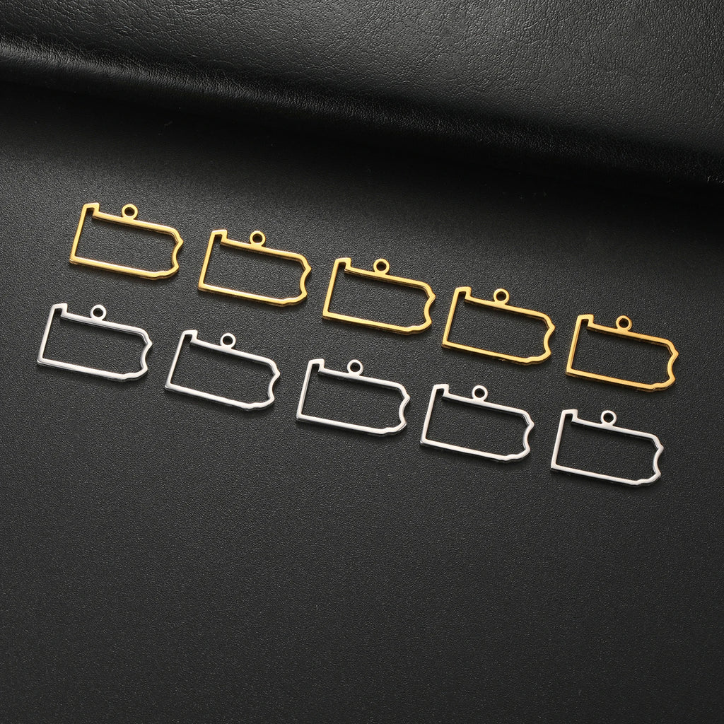 EUEAVAN 10pcs United States New York Washington State Map Pendant for Necklace Stainless Steel Charm DIY Jewelry Making Supplies