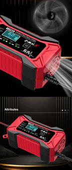 12V 6A Car Battery Charger Pulse Repair LiFePO4 14.6V Smart Fast Charge AGM Deep Cycle GEL Lead-Acid Charger For Auto Motorcycle