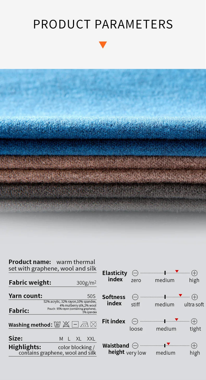 52025 Warm & Thick Thermal Underwear for Men – Premium Wool, Silk, and Graphene Blend. Optimal Base Layer for Cold Weather