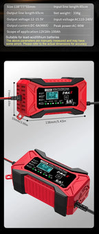 12V 6A Car Battery Charger Pulse Repair LiFePO4 14.6V Smart Fast Charge AGM Deep Cycle GEL Lead-Acid Charger For Auto Motorcycle