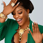 Hot Sale Fashion Woman Necklace Jewelry Set Face Shape Chain Pendant Design Big Earring Square Ring Gift  Jewelry Sets