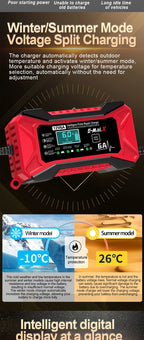 12V 6A Car Battery Charger Pulse Repair LiFePO4 14.6V Smart Fast Charge AGM Deep Cycle GEL Lead-Acid Charger For Auto Motorcycle