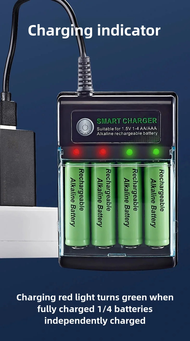 1.5V USB 4 slots Charger Independent Charging AA alkaline battery charger Smart Portable Rechargeable Battery Charger with cover