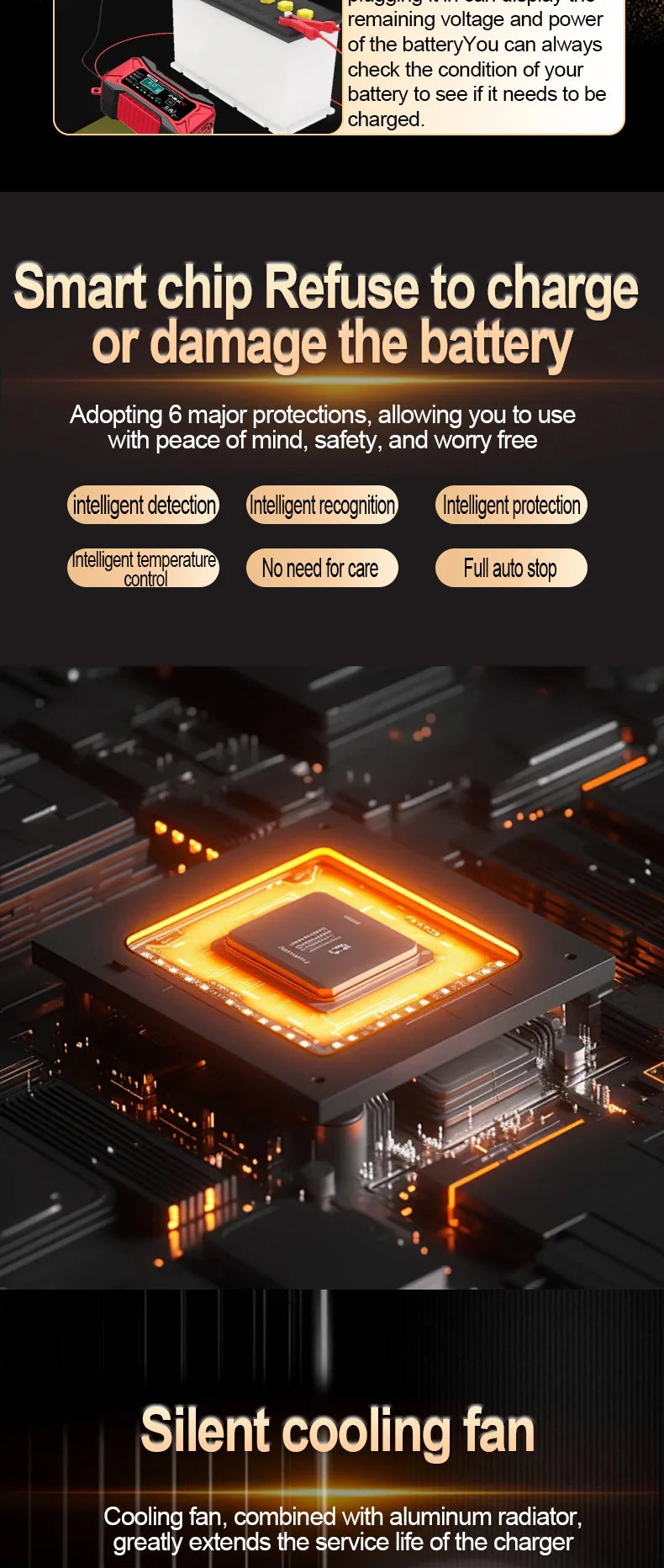 12V 6A Car Battery Charger Pulse Repair LiFePO4 14.6V Smart Fast Charge AGM Deep Cycle GEL Lead-Acid Charger For Auto Motorcycle