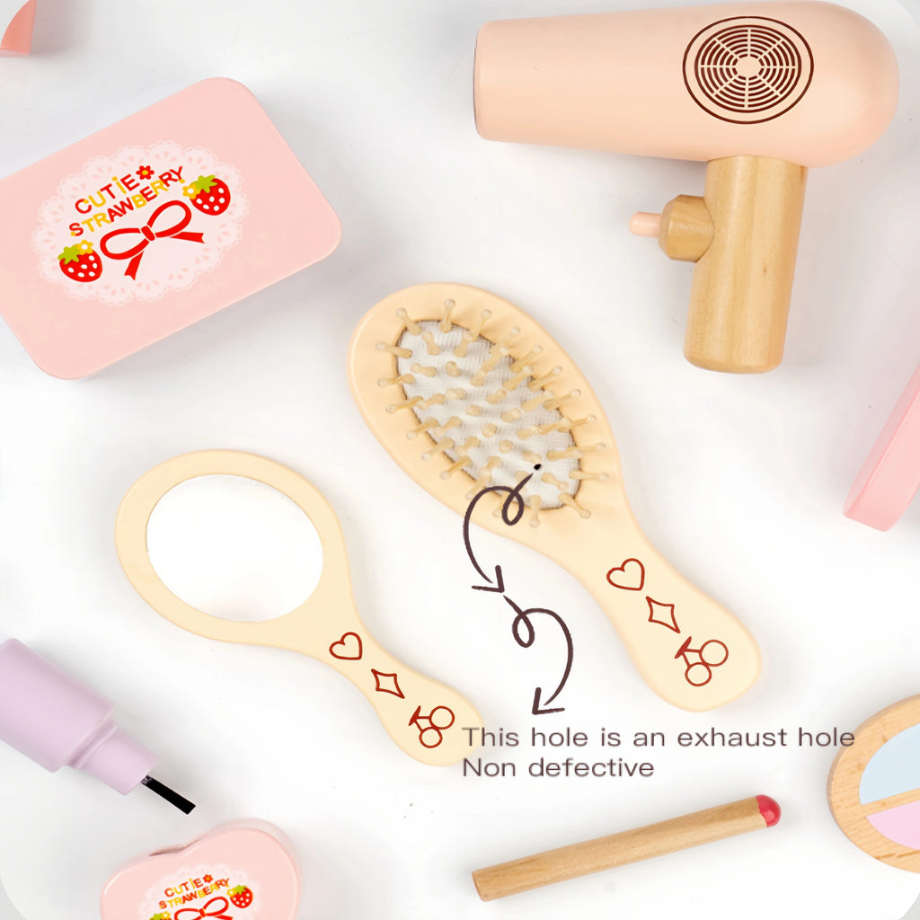 Wooden Cosmetics Toy Set Girls Play House Toys Simulation Lipstick Eye Shadow Nail Paint Toys Pretend Makeup Role-playing Game