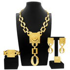 Hot Sale Fashion Woman Necklace Jewelry Set Face Shape Chain Pendant Design Big Earring Square Ring Gift  Jewelry Sets