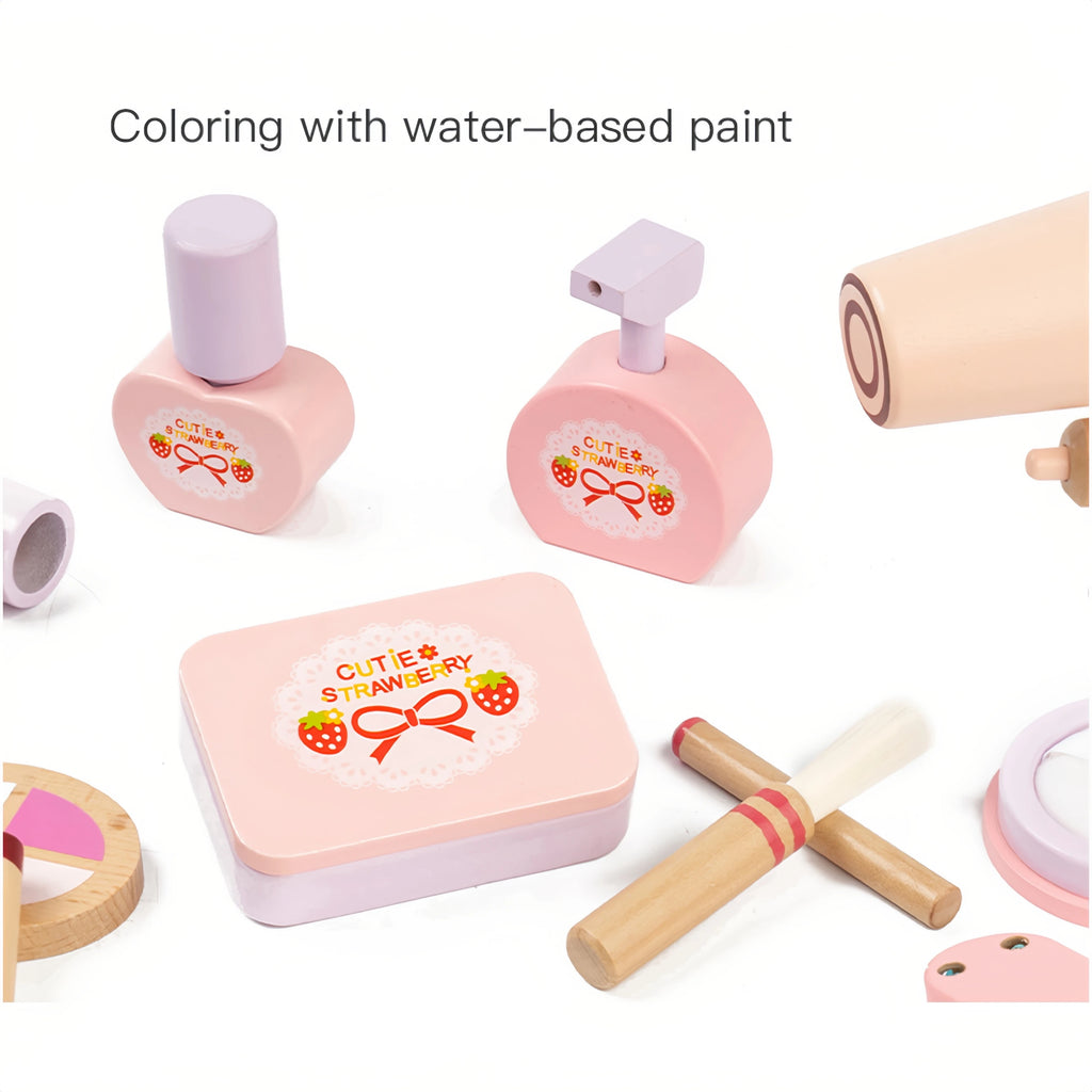 Wooden Cosmetics Toy Set Girls Play House Toys Simulation Lipstick Eye Shadow Nail Paint Toys Pretend Makeup Role-playing Game