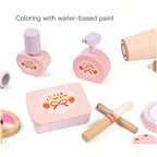 Wooden Cosmetics Toy Set Girls Play House Toys Simulation Lipstick Eye Shadow Nail Paint Toys Pretend Makeup Role-playing Game