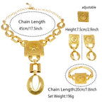 Hot Sale Fashion Woman Necklace Jewelry Set Face Shape Chain Pendant Design Big Earring Square Ring Gift  Jewelry Sets