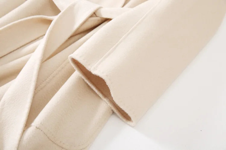 Winter Korean Popular High-end Water Corrugated Woolen Overcoat 2023 Fashion Long Bathrobe Style 100% Wool Jacket Coat Women