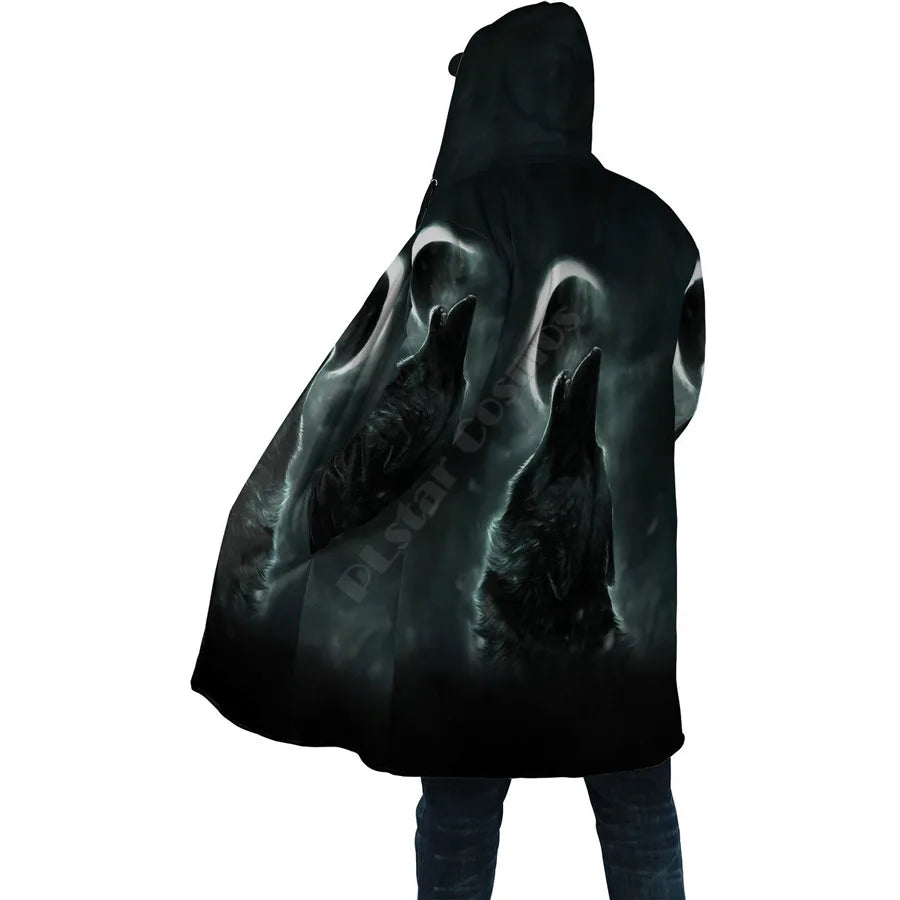 Winter Men For Women Hooded Cloak Darkness Wolf Love Gets you Hurt 3D All Over Prined Fleece wind breaker Warm Hood Cloak