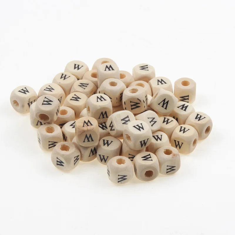 Natural Wooden 50pcs10mm Square Letter Beads Handmade Making Fashion Jewelry Gasket Beads DIY Wooden Bead Carfts Letter Optional