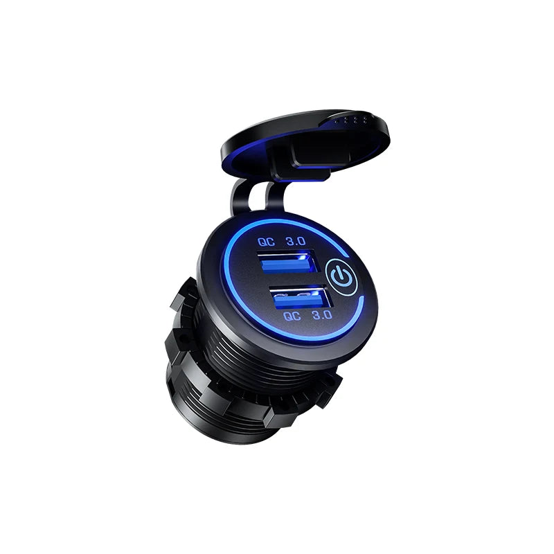 Quick Charge 3.0 Dual USB Fast Car Charger Socket Accessories Waterproof 12V/24V QC3.0 Power Outlet with Touch Switch&Led Light
