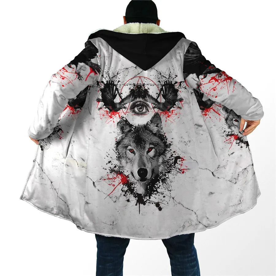Winter Men For Women Hooded Cloak Darkness Wolf Love Gets you Hurt 3D All Over Prined Fleece wind breaker Warm Hood Cloak