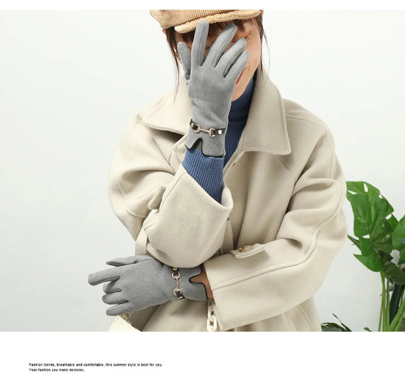 Winter Women Keep Warm Touch Screen Plus Fleece Chain Gloves Elegant Fashion Personality Soft Drive Cycling High Elasticity