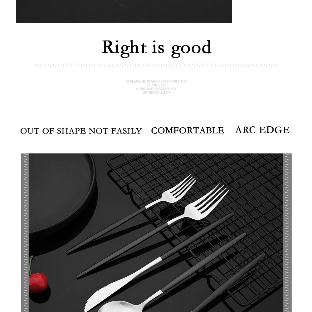 Matte Black Silver Cutlery Set Kitchen Tableware Restaurant Western Dinnerware Knife Dessert Fork Coffee Spoon Teaspoon Flatware