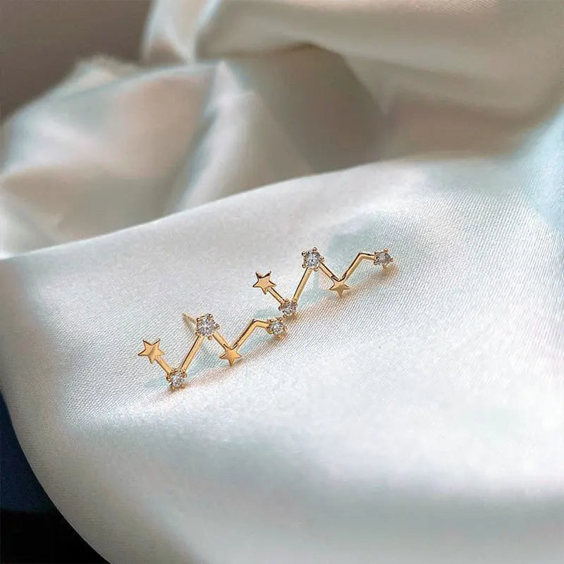 Simple Stylish Star Women Stud Earrings Shiny White Zircon Exquisite Star Square Geometric Female Earring Fashion Jewelry Gifts