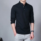 Men's Clothing  Men Spring Tops & Tees Male Fashion T-Shirts Stand Collar Long-sleeved Slim Base Shirt Homme Linen t-shirt