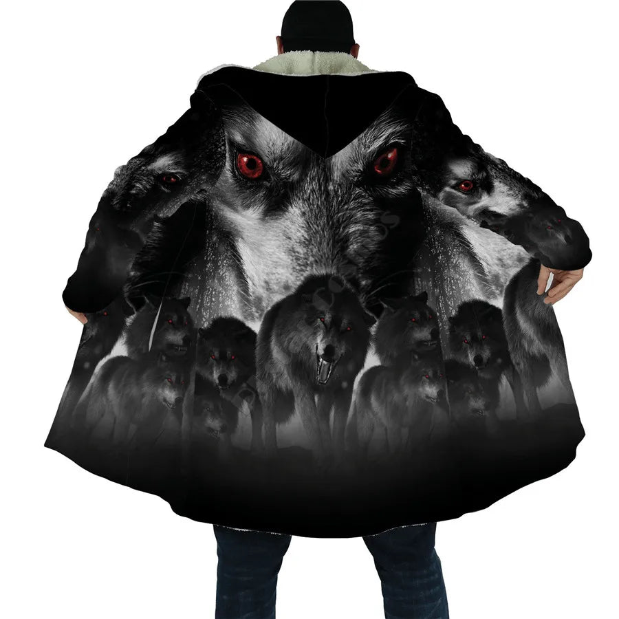 Winter Men For Women Hooded Cloak Darkness Wolf Love Gets you Hurt 3D All Over Prined Fleece wind breaker Warm Hood Cloak