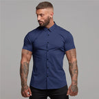 Men's Summer Business Shirt Short Sleeve Turn-down Collar Tuxedo Shirt Fashion Super Slim Fit Male Social Dress Shirt