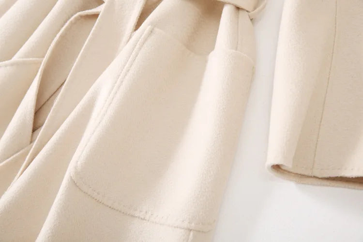 Winter Korean Popular High-end Water Corrugated Woolen Overcoat 2023 Fashion Long Bathrobe Style 100% Wool Jacket Coat Women