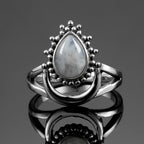 Natural 6x9mm Drop-shaped moonstone 925 Silver Vintage Ring Wedding Party Gifts Finger Rings for Women Jewelry