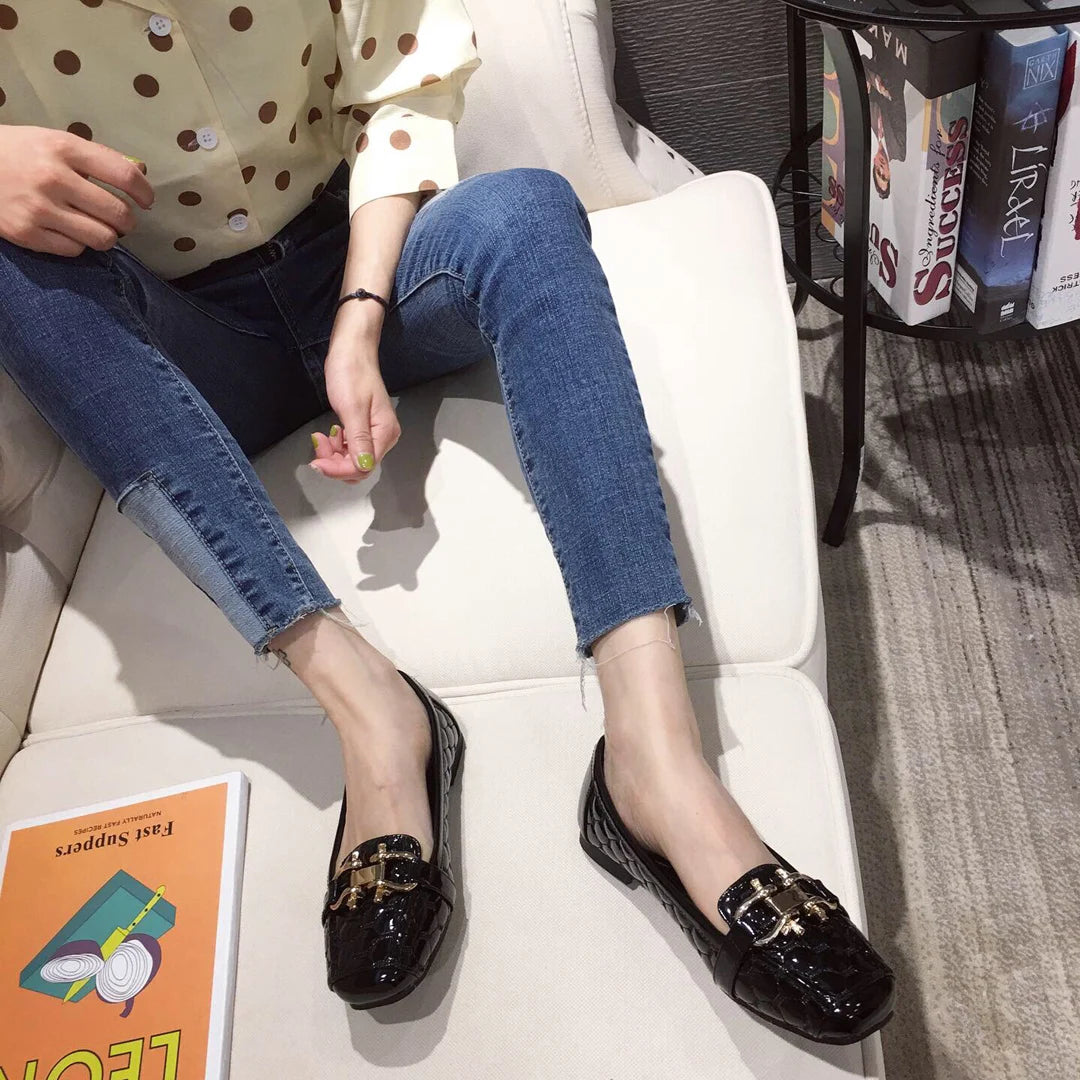 Woman's Flats Casuales for Female Soft Bottom Comfortable Square Head Single Shoes White Black Red Ladies Spring Autumn Loafers