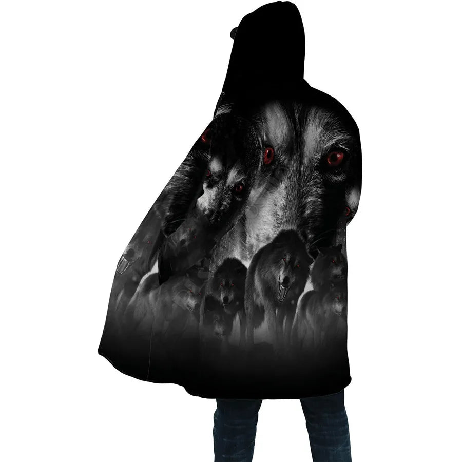 Winter Men For Women Hooded Cloak Darkness Wolf Love Gets you Hurt 3D All Over Prined Fleece wind breaker Warm Hood Cloak
