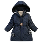 Winter Girls Jacket,Warm Thick Cotton Coat,Fashion Fur Hooded Children's Outerwear,Hairballs Zipper Elastic Waistband Coats