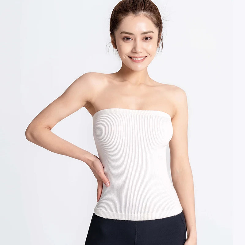 Autumn Winter Warmer Corset Chest Wrap Soft Cotton Yarn Thin Women Knitted Underwear Shapewear Tube Top High Elasticity Seamless
