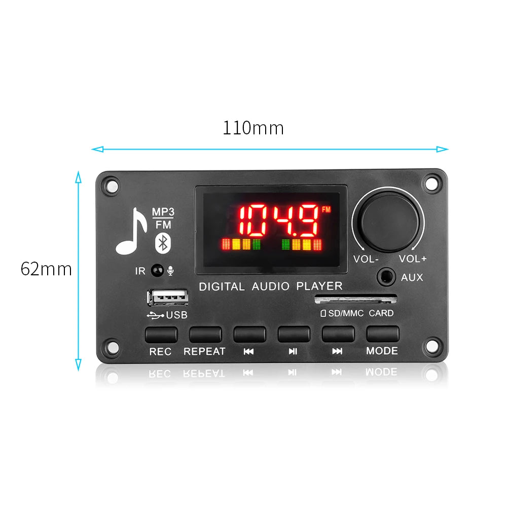 Handsfree 80W Amplifier DIY MP3 WAV Decoder Board DC 12V Bluetooth 5.0 USB FM AUX 3.5mm TF Radio For Car Music Speaker Recording